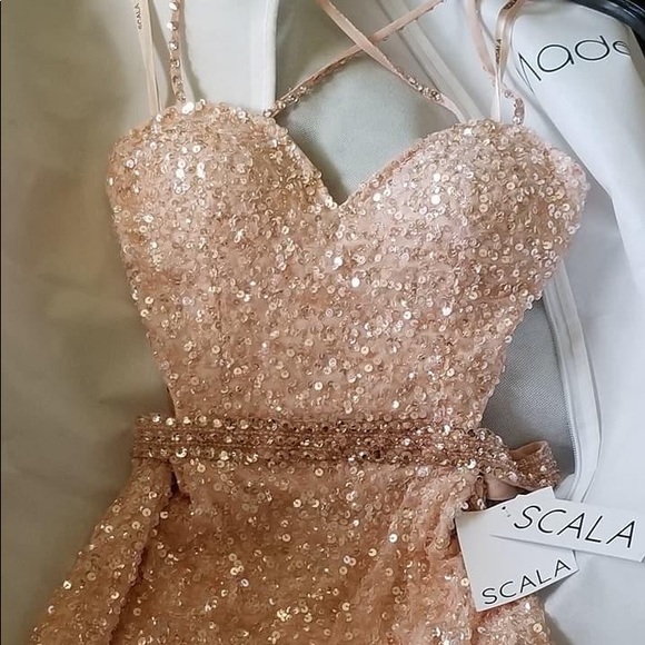 Scala Open Back Sequin Gown Blush (48389) - Picture 5 of 6